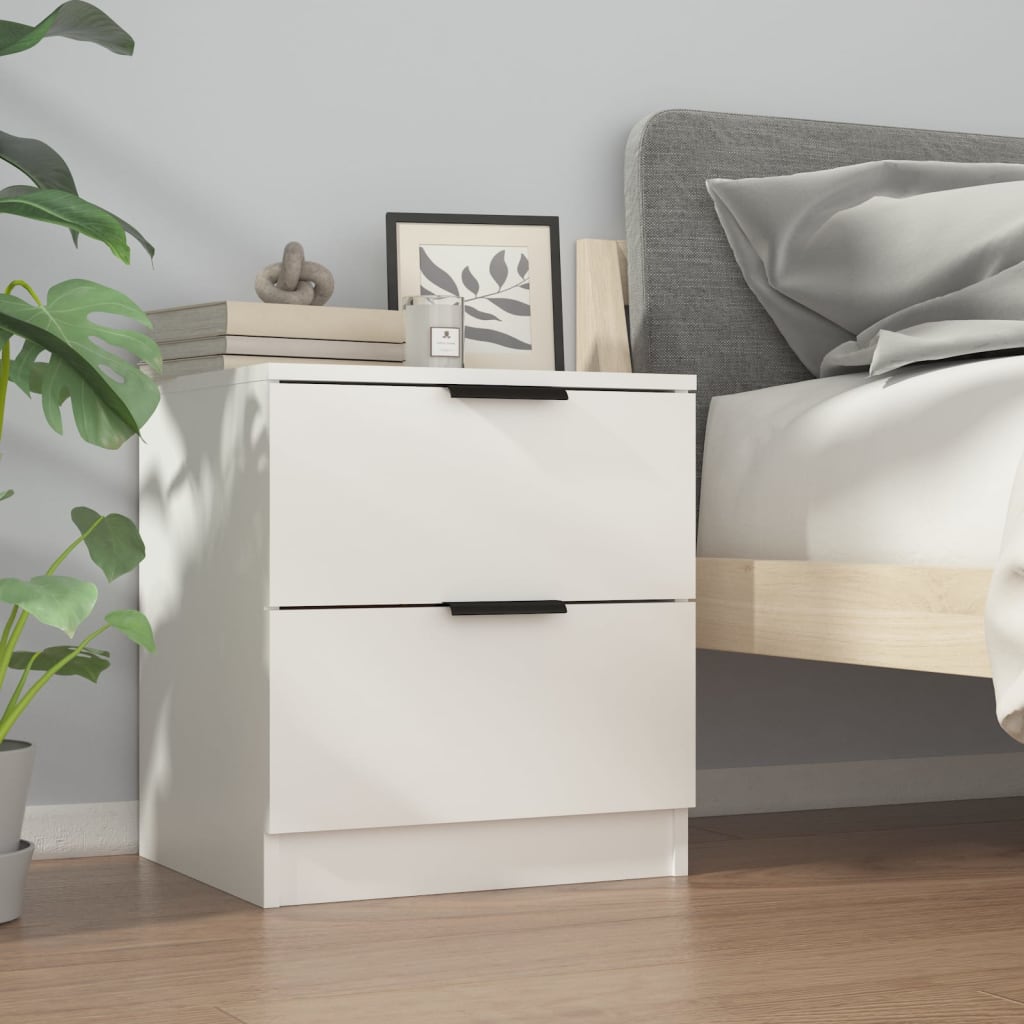 Bedside Cabinet White Engineered Wood