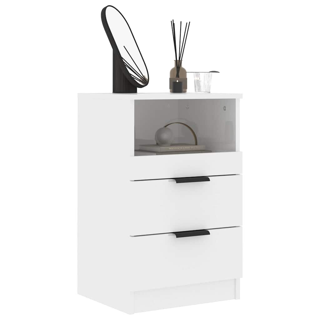 Bedside Cabinet High Gloss White Engineered Wood