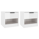 Bedside Cabinets 2 pcs High Gloss White Engineered Wood - Front View