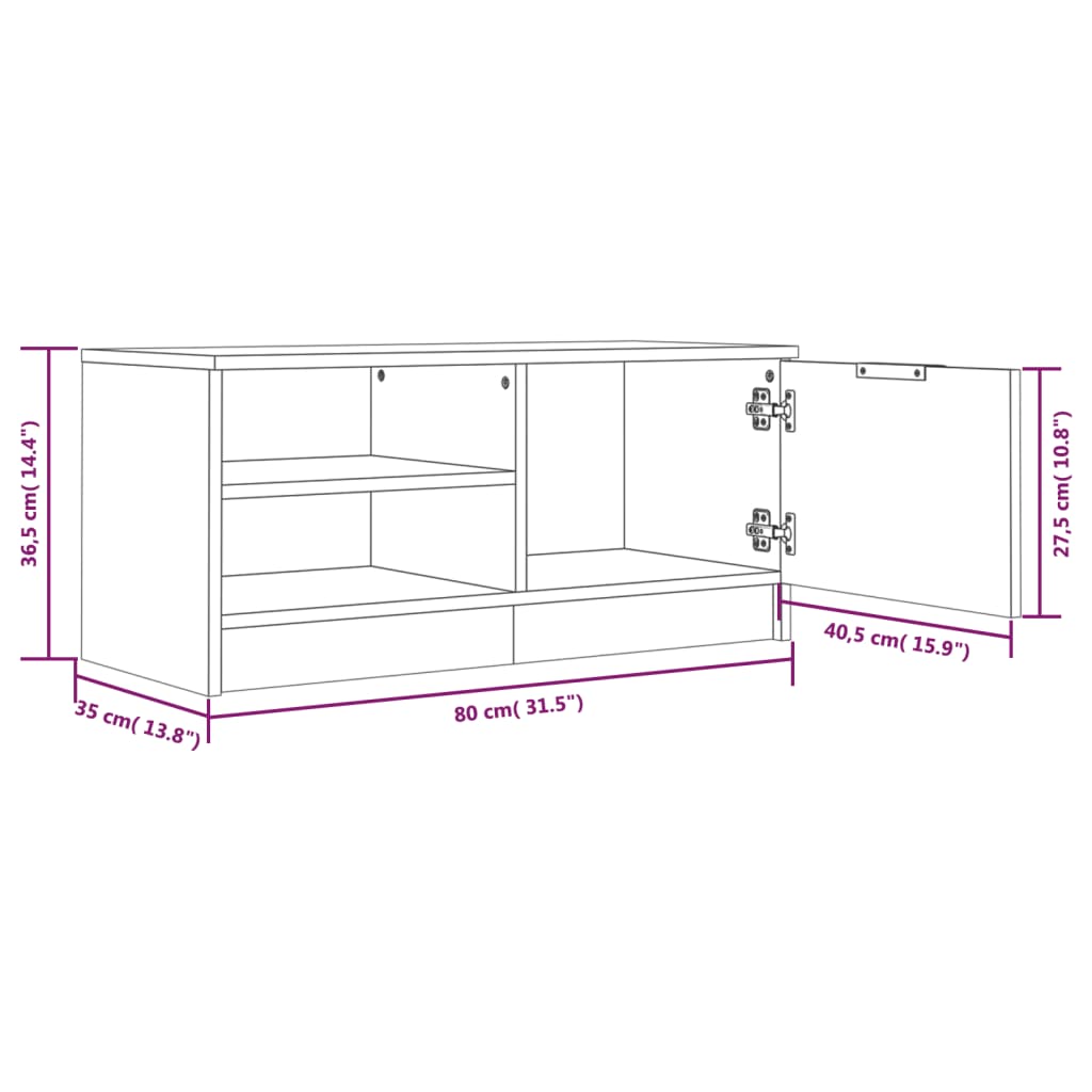 TV Cabinet White 80x35x36.5 cm Engineered Wood