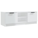 TV Cabinet High Gloss White 102x35x36.5 cm Engineered Wood - Front View