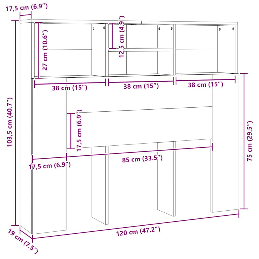 Headboard Cabinet White 120 cm