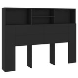 Headboard Cabinet Black 140 cm - Front View