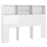 Headboard Cabinet High Gloss White 140 cm - Front View