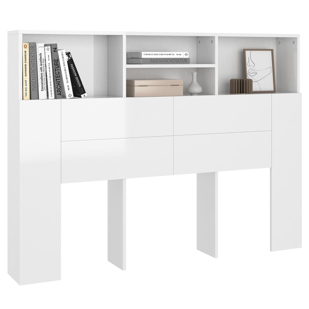 Headboard Cabinet High Gloss White 140 cm