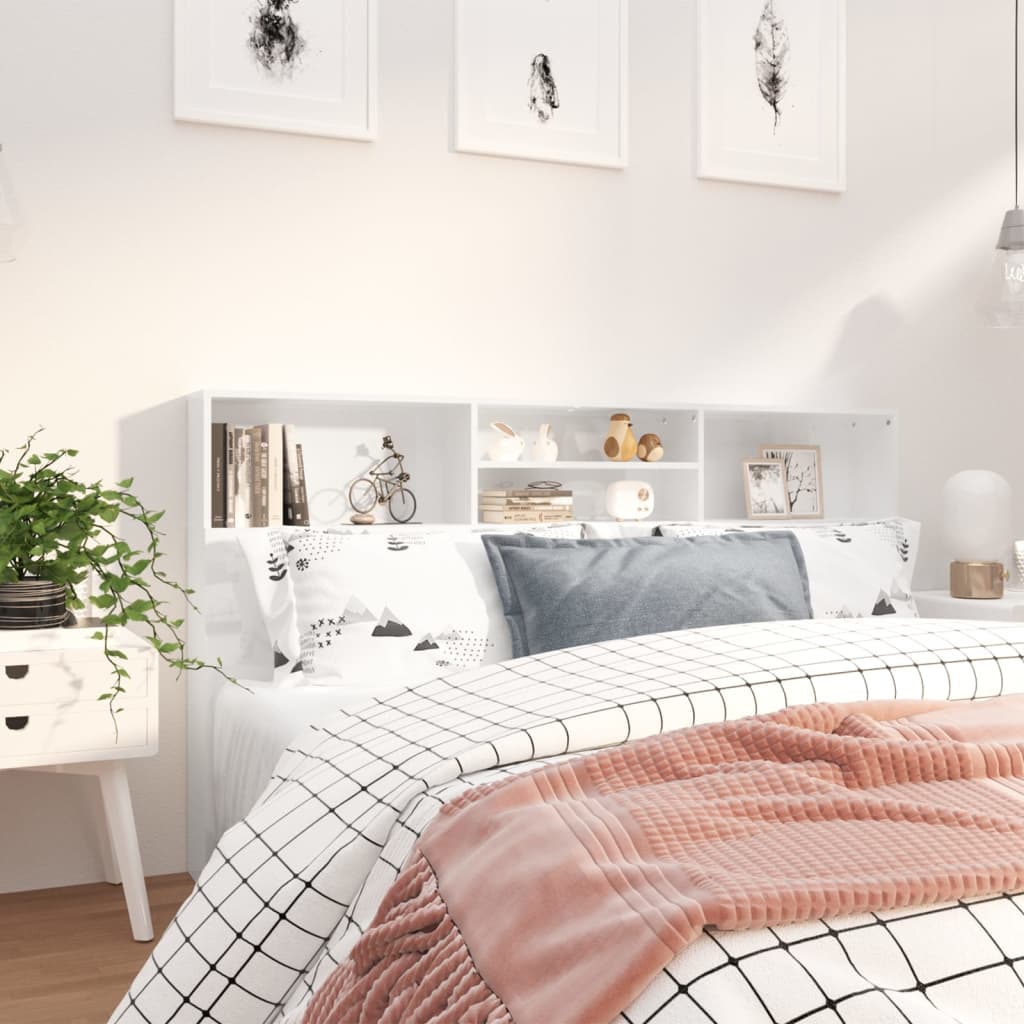 Headboard Cabinet High Gloss White 180x19x103.5 cm
