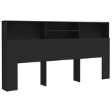Headboard Cabinet Black 200 cm - Front View