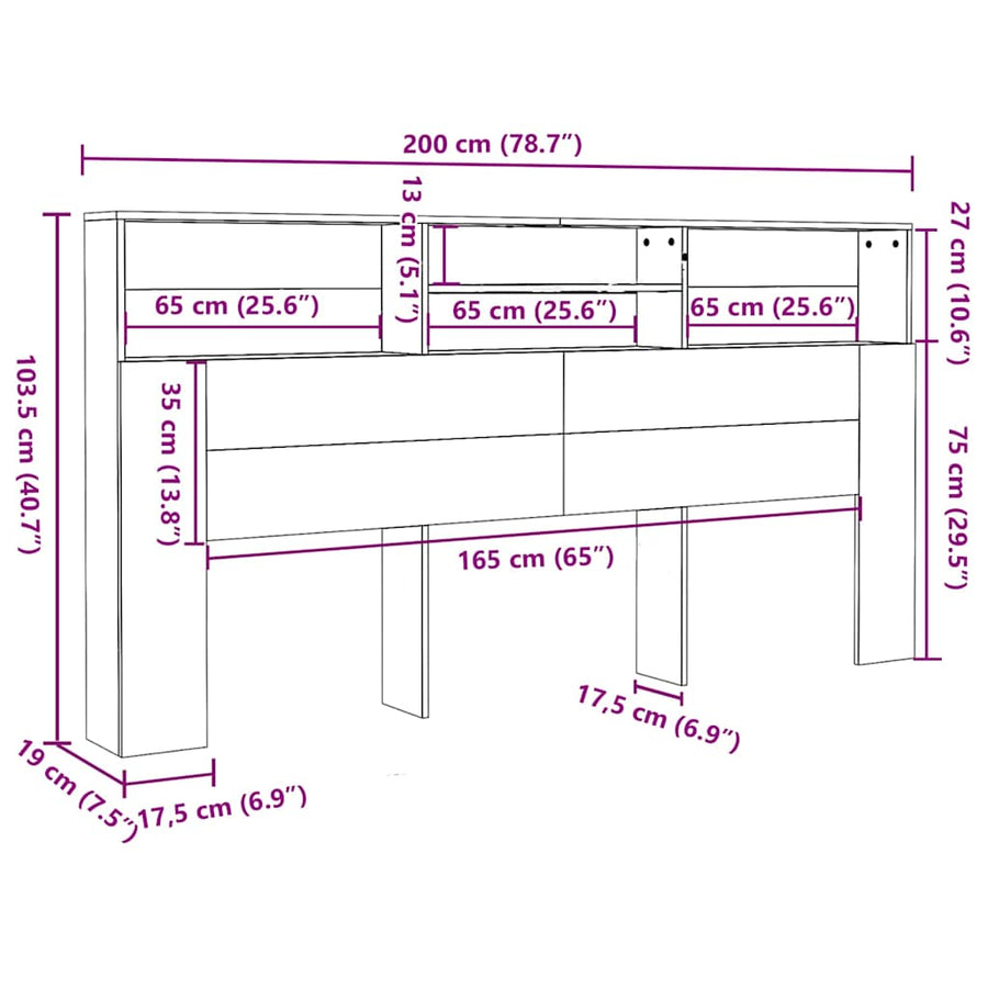 Headboard Cabinet Black 200 cm
