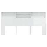 Headboard Cabinet High Gloss White 200 cm - Side View