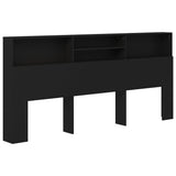 Headboard Cabinet Black 220 cm - Front View
