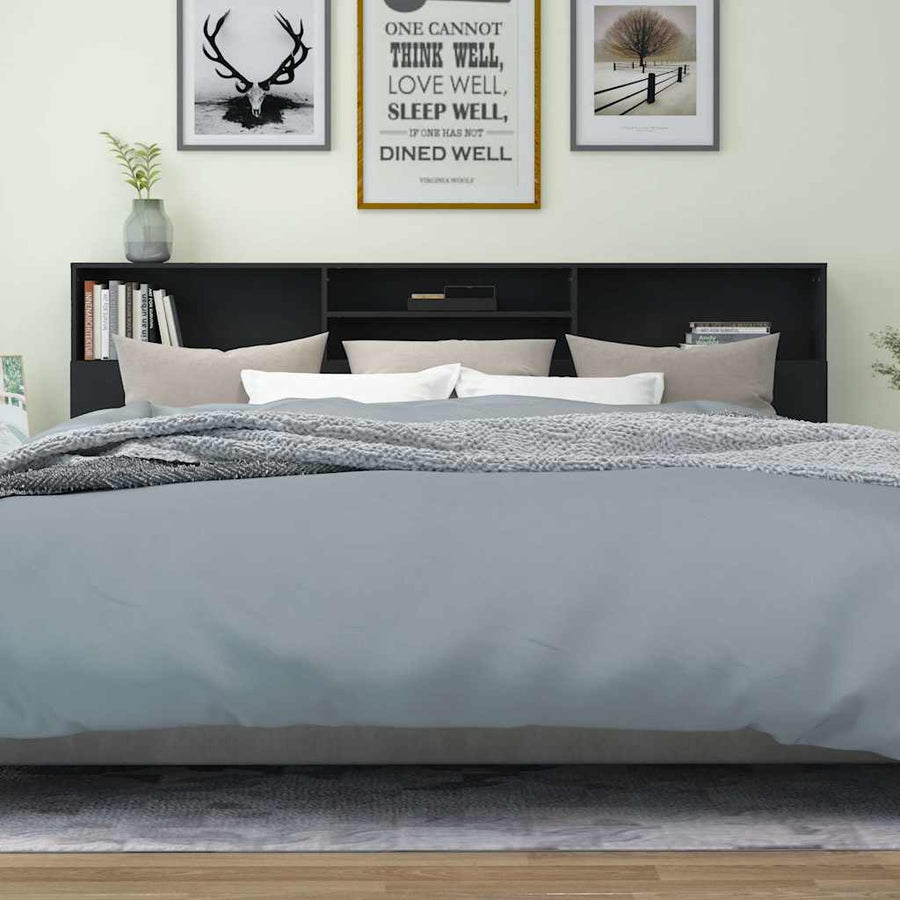 Headboard Cabinet Black 220x19x101.5 cm
