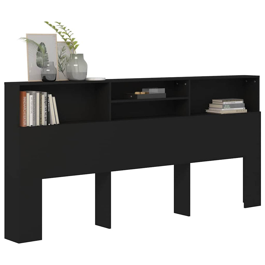 Headboard Cabinet Black 220x19x101.5 cm