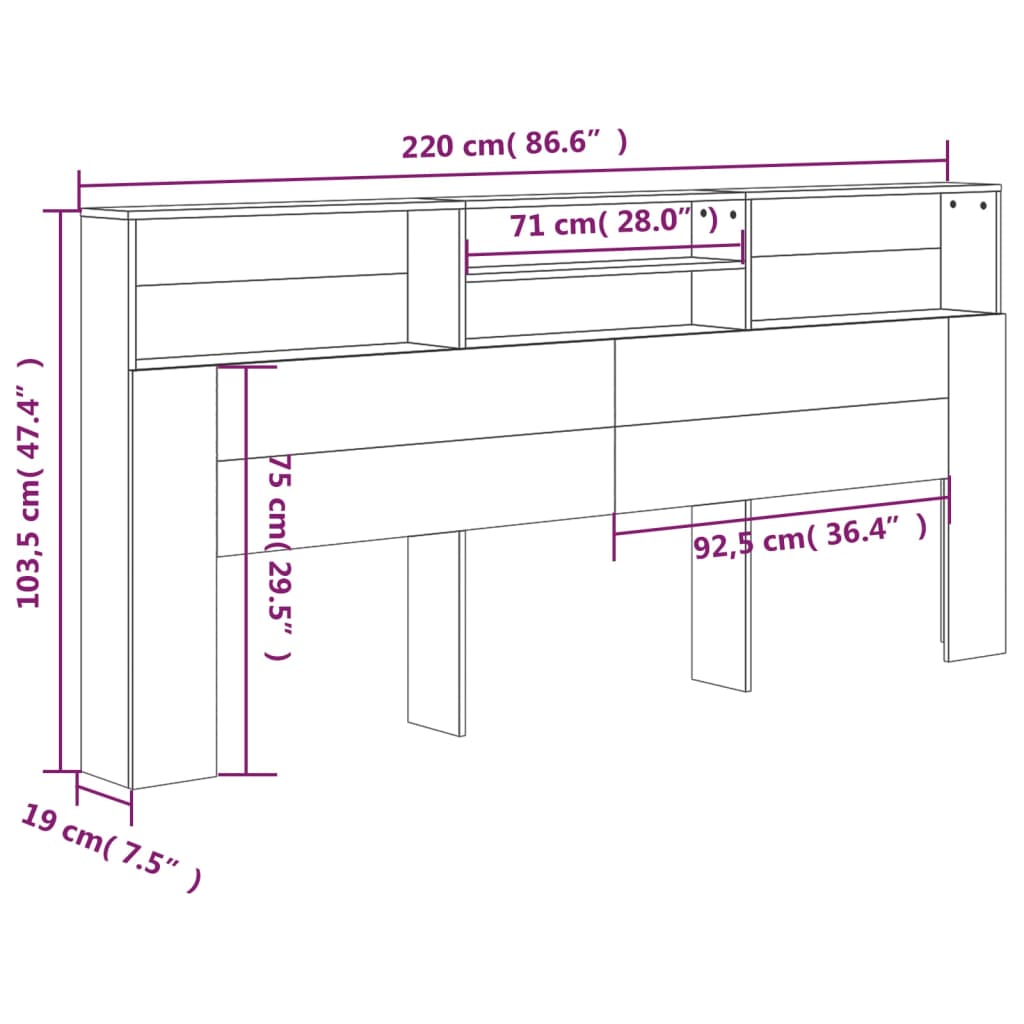 Headboard Cabinet Concrete Grey 220 cm