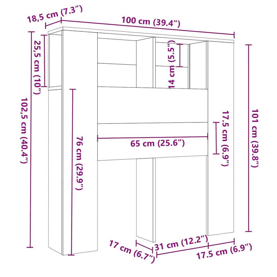 Headboard Cabinet Black 100 cm