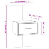 Wall-mounted Bedside Cabinet Brown Oak - Low Angle