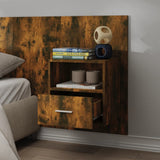 Wall-mounted Bedside Cabinet Smoked Oak - Side View