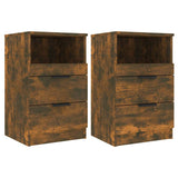 Bedside Cabinets 2 pcs Smoked Oak Engineered Wood - Front View
