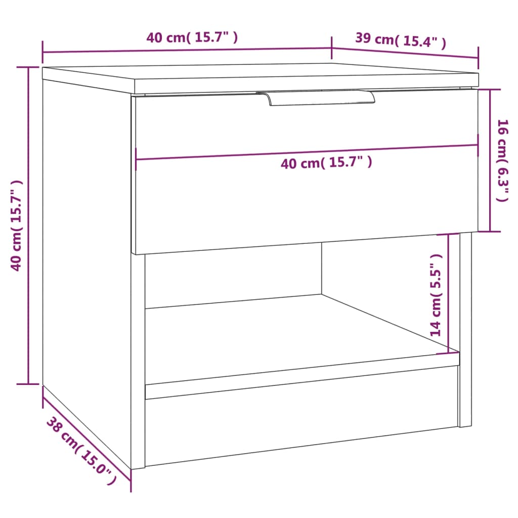 Bedside Cabinet Brown Oak Engineered Wood