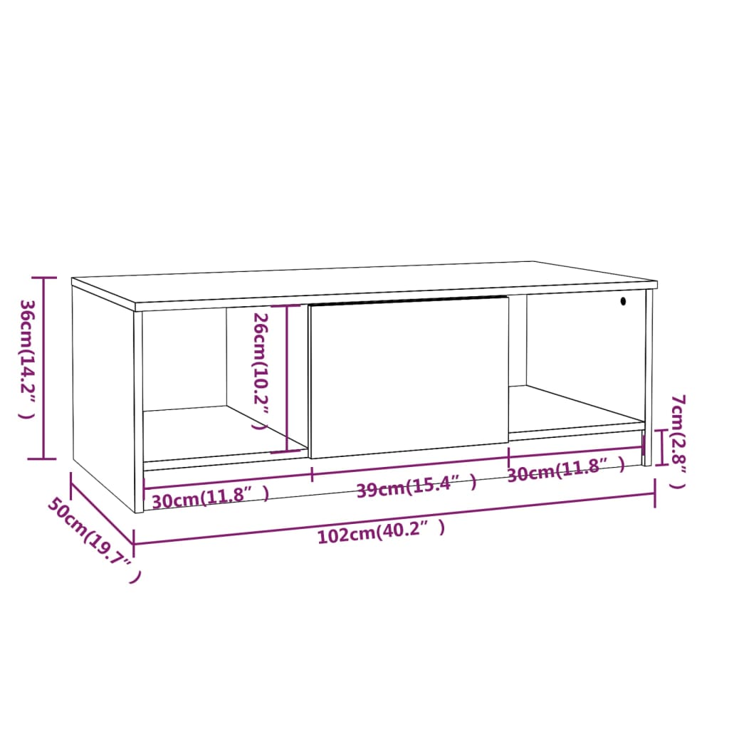 Coffee Table Smoked Oak 102x50x36 cm Engineered Wood
