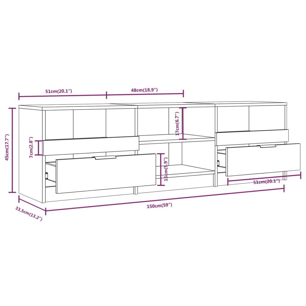 TV Cabinet Grey Sonoma 150x33.5x45 cm Engineered Wood