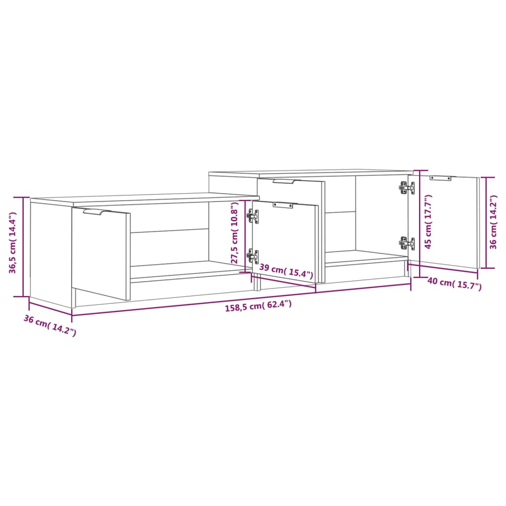 TV Cabinet Brown Oak 158.5x36x45 cm Engineered Wood