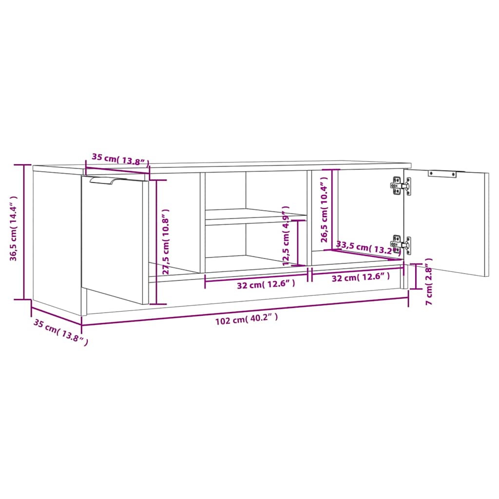TV Cabinet Brown Oak 102x35x36.5 cm Engineered Wood