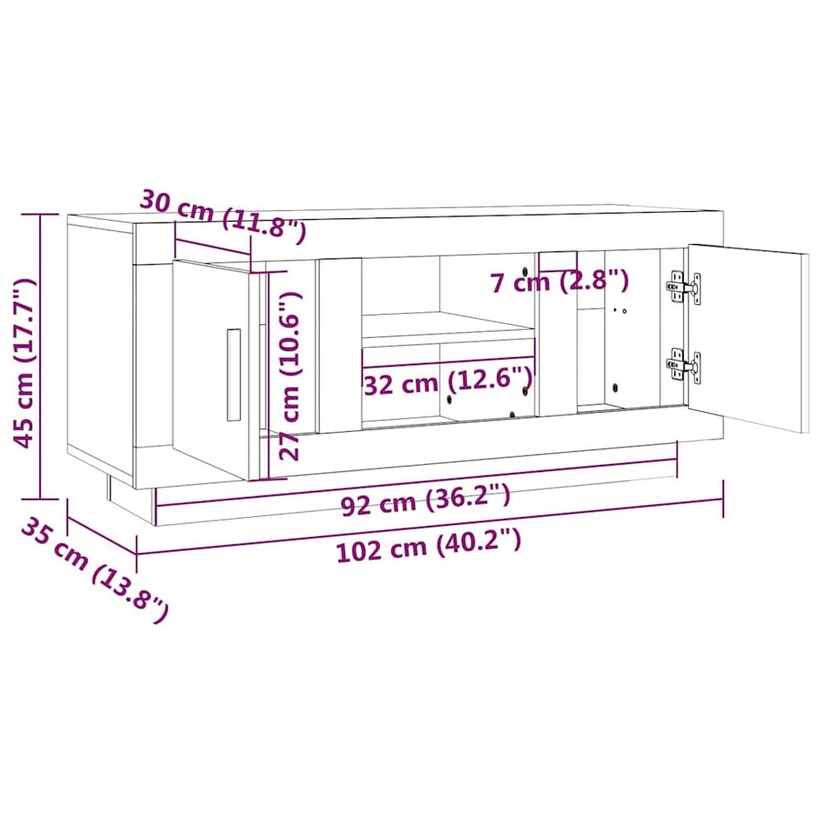 TV Cabinet Smoked Oak 102x35x45 cm Engineered Wood