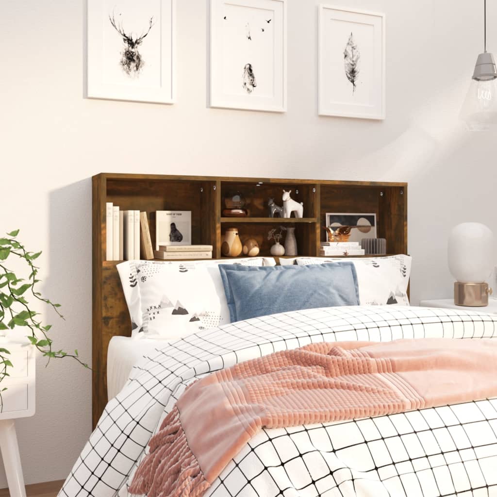 Headboard Cabinet Smoked Oak 120x19x103.5 cm