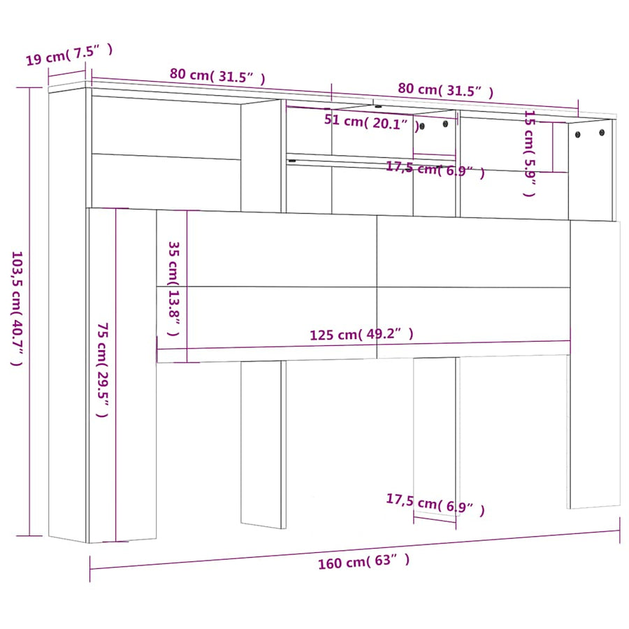 Headboard Cabinet Grey Sonoma 160 cm