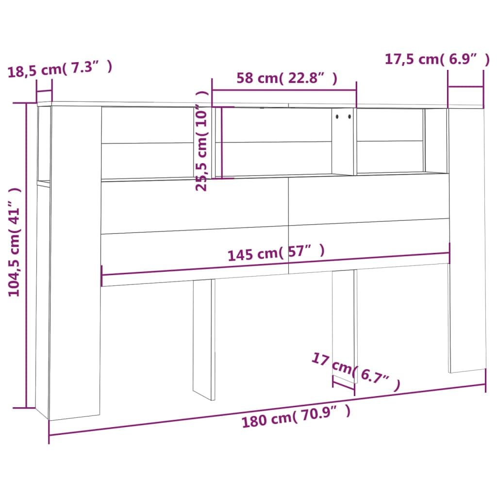 Headboard Cabinet Smoked Oak 180 cm