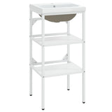 Bathroom Washbasin Frame with Built-in Basin White Iron - Front View