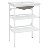 Bathroom Washbasin Frame with Built-in Basin White Iron - Front View