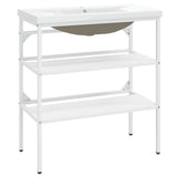 Bathroom Washbasin Frame with Built-in Basin White Iron - Front View