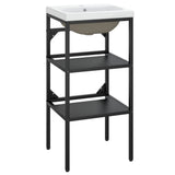 Bathroom Washbasin Frame with Built-in Basin Black Iron - Front View