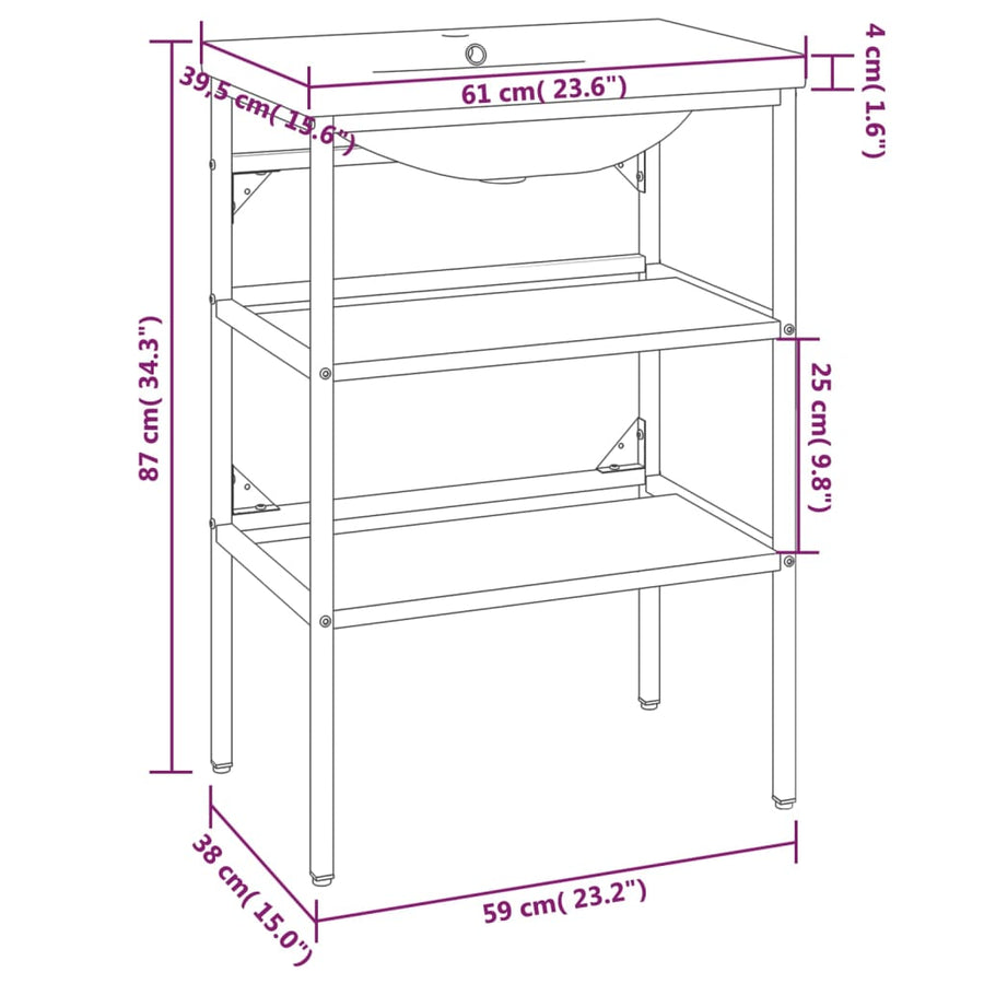 Bathroom Washbasin Frame with Built-in Basin Black Iron