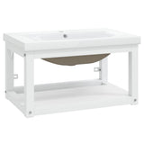 Bathroom Washbasin Frame with Built-in Basin White Iron - Front View