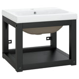 Bathroom Washbasin Frame with Built-in Basin Black Iron - Front View