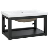 Bathroom Washbasin Frame with Built-in Basin Black Iron - Front View