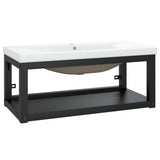 Bathroom Washbasin Frame with Built-in Basin Black Iron - Front View