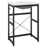 Bathroom Washbasin Frame with Built-in Basin Black Iron - Front View
