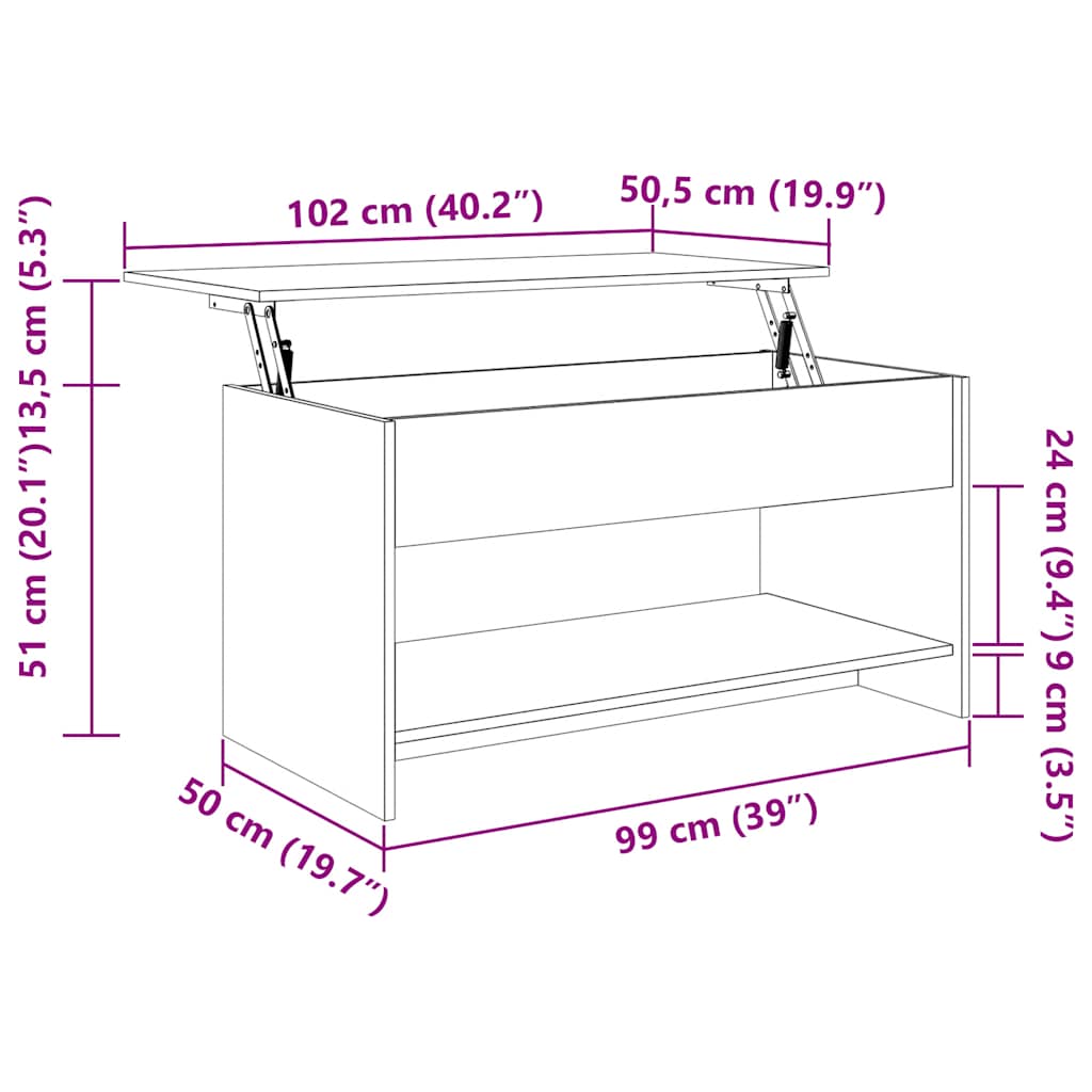 Coffee Table Sonoma Oak 102x50x52.5 cm Engineered Wood
