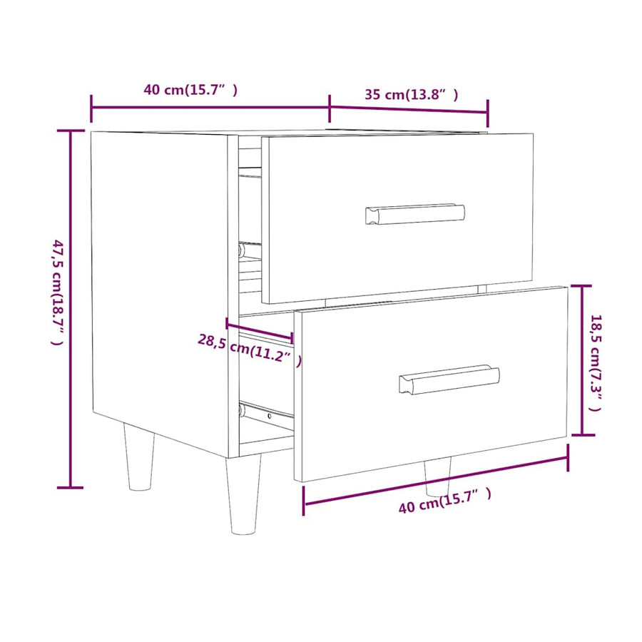 Bed Cabinets 2 pcs Black 40x35x47.5 cm