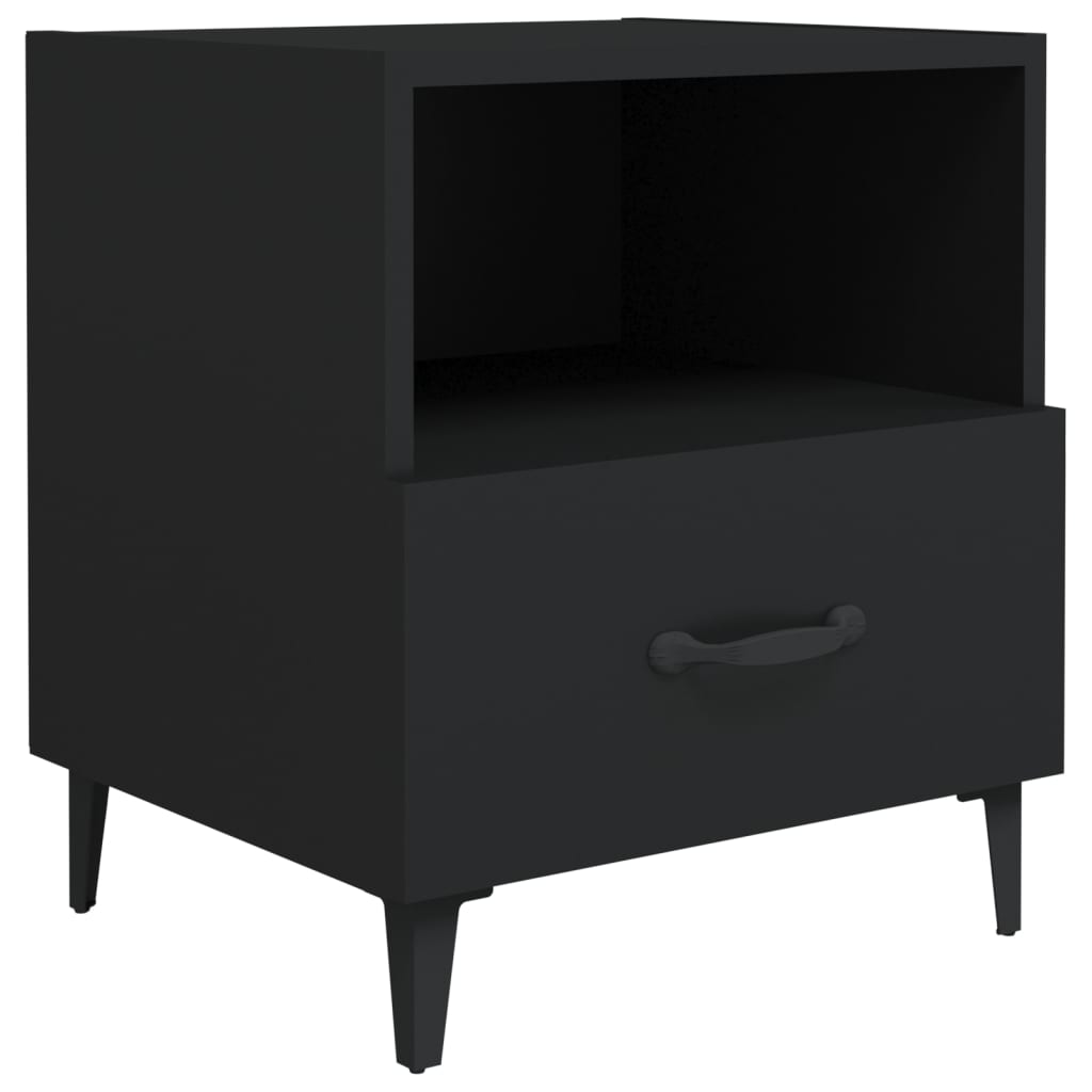 Bedside Cabinet Black Engineered Wood