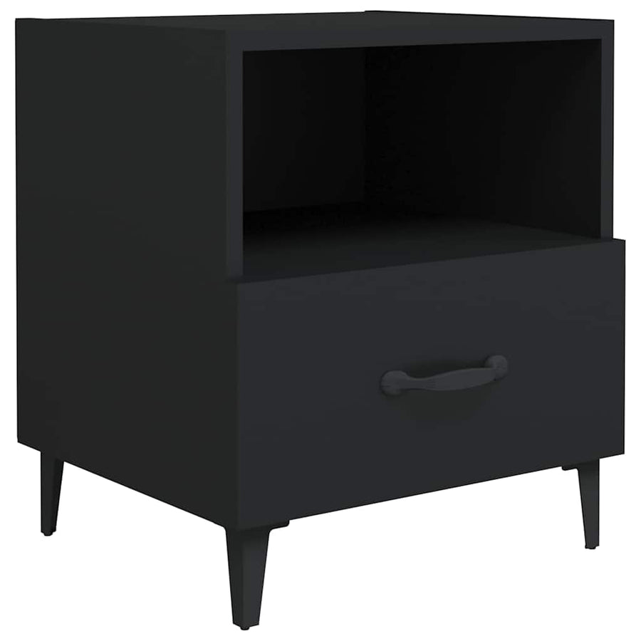 Bedside Cabinet Black Engineered Wood