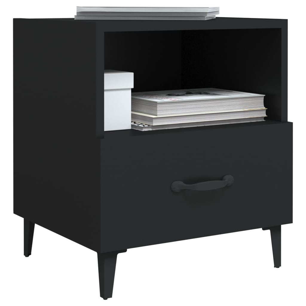 Bedside Cabinet Black Engineered Wood