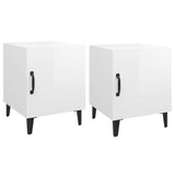 Bedside Cabinets 2 pcs High Gloss White Engineered Wood - Front View