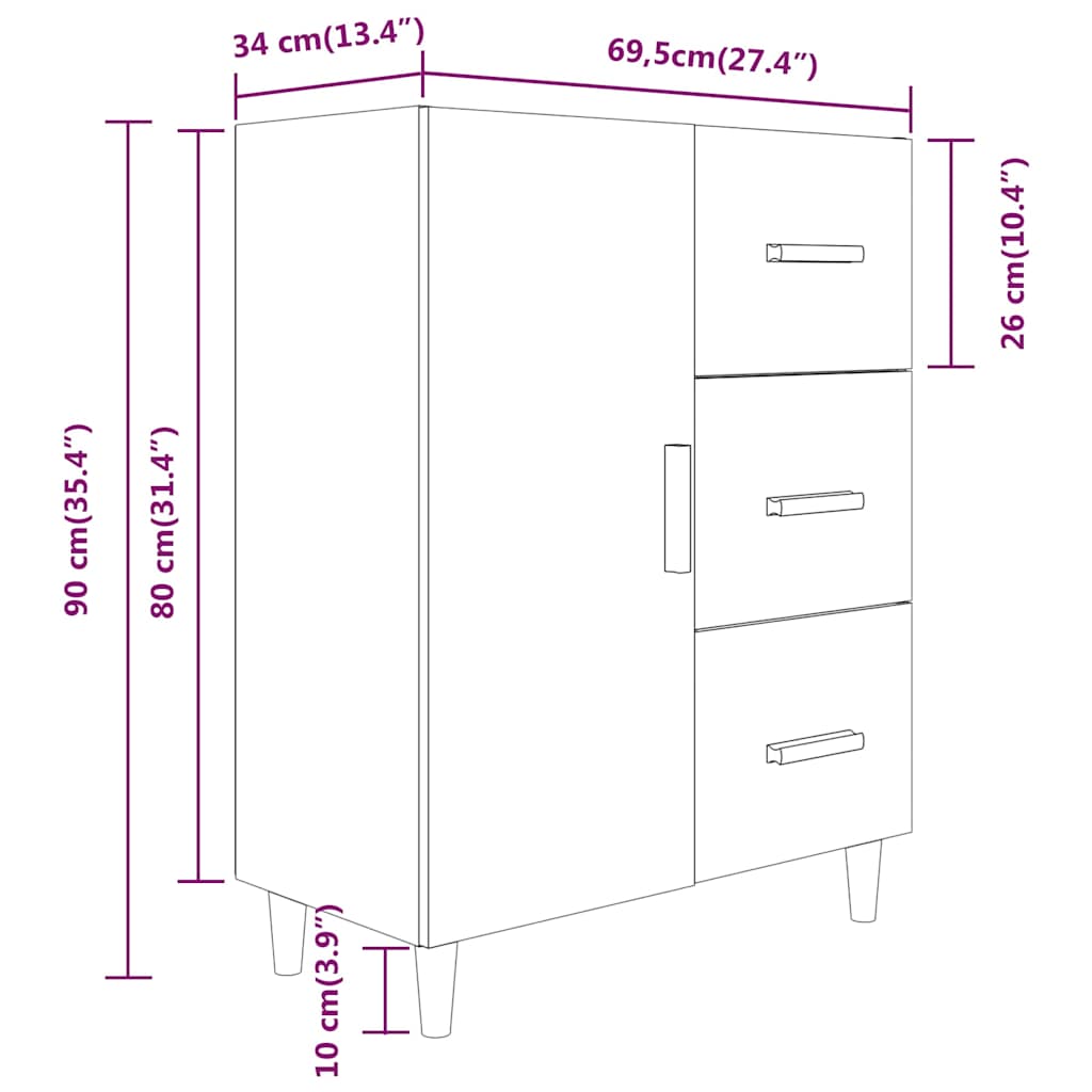 Sideboard Concerte Grey 69.5x34x90 cm Engineered Wood