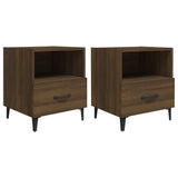 Bedside Cabinets 2 pcs Brown Oak Engineered Wood - Front View