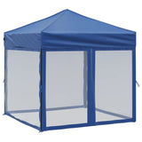 Folding Party Tent with Sidewalls Blue 2x2 m - Front View