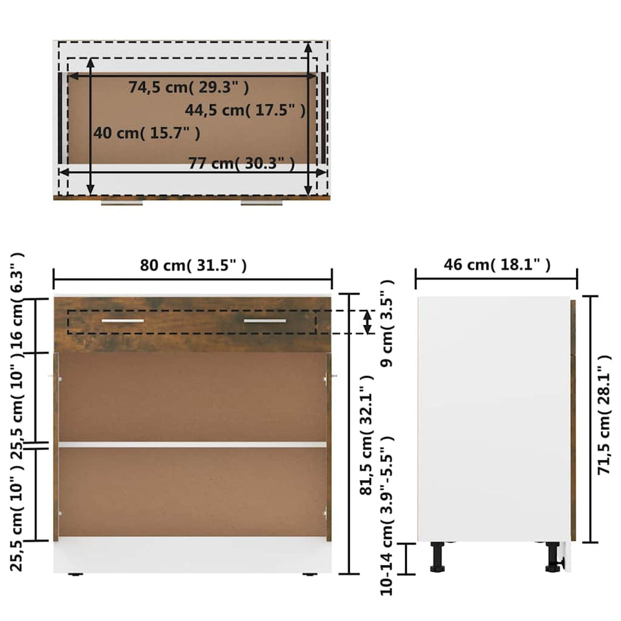 Drawer Bottom Cabinet "Lyon" Smoked Oak 80x46x81.5 cm